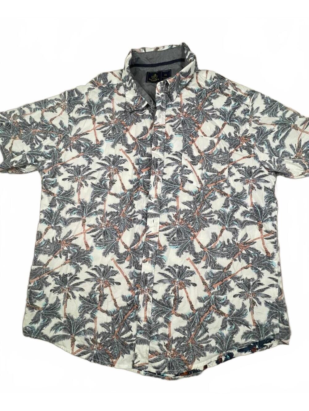Rugby Men's Button-Up Shirt with Palm Tree Print, Size 2X